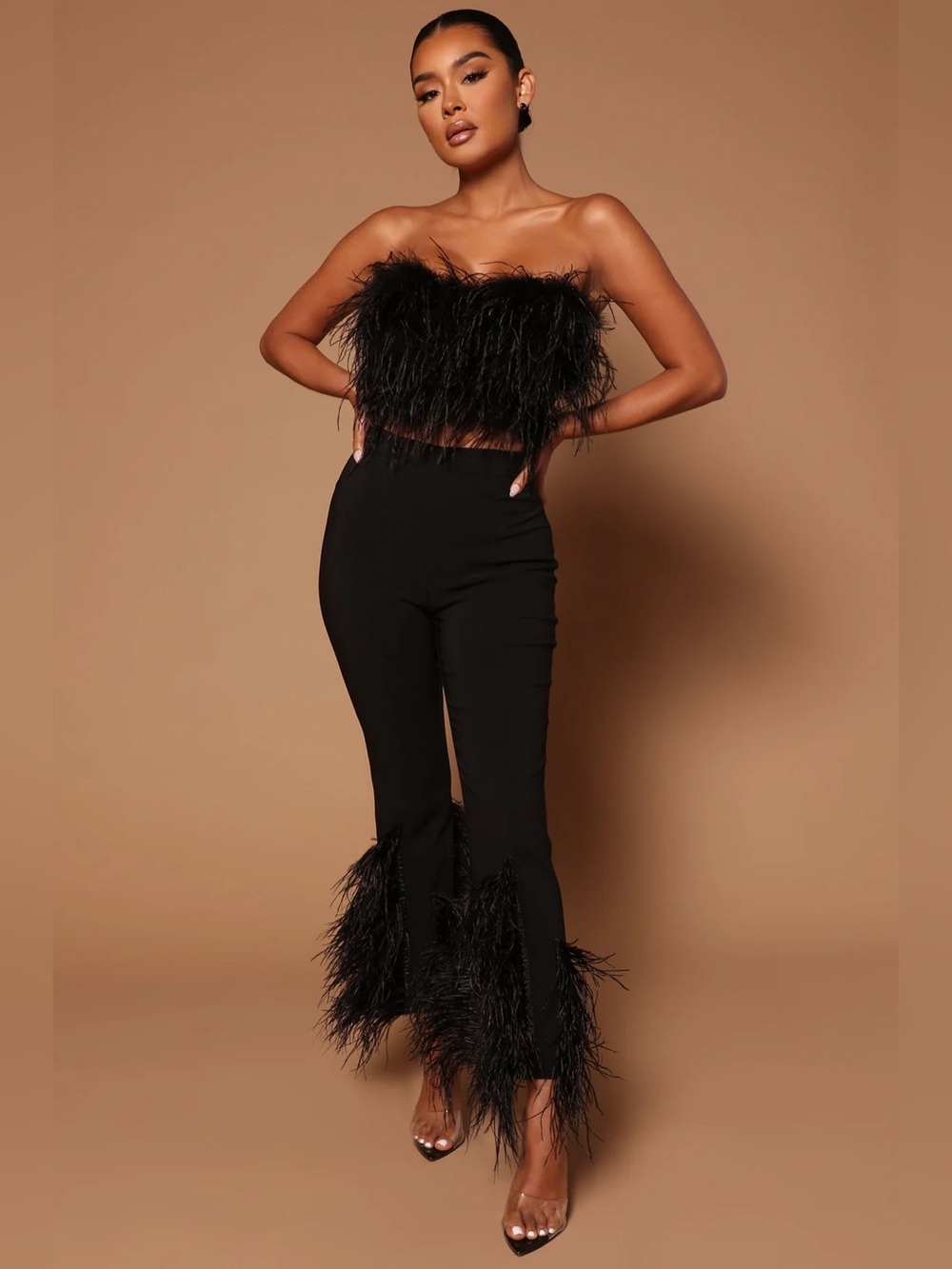 NovaLuxe Black Feather Hem Pant